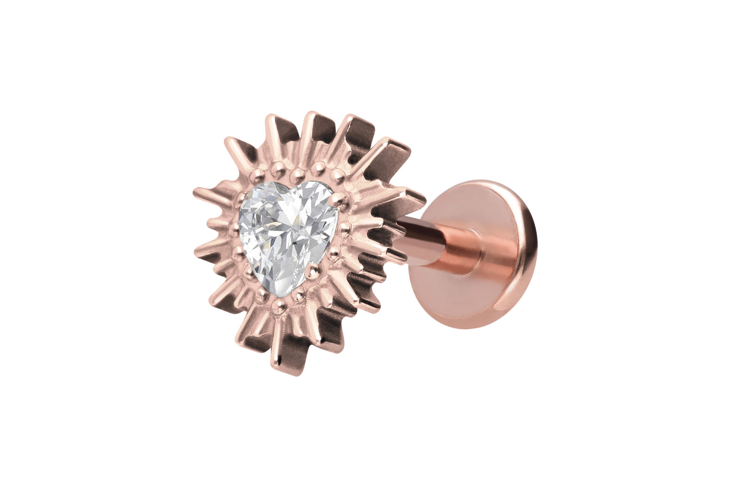 Titan Labret Piercing mit Innengewinde KRISTALLHERZ + SONNENSTRAHLEN